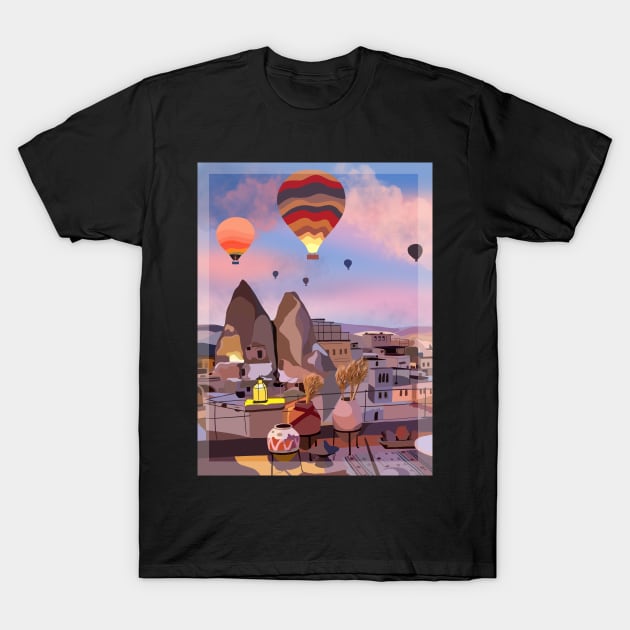 Cappadocia Air Balloons Turkey Wall Art T-Shirt by Holailustra